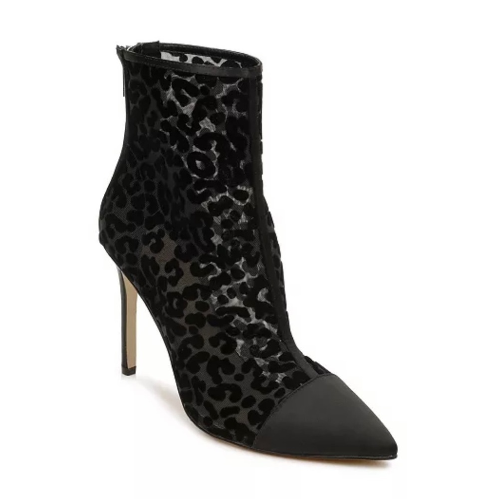 NIB JEWEL BADGLEY MISCHKA Black Animal Print Enya Evening Ankle Boot Heels 6